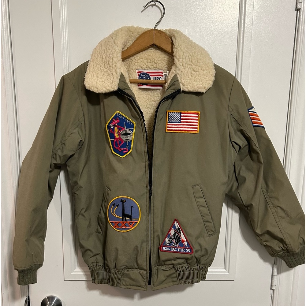 Vintage Jacket w/ Patches, Lined, Khaki Green, Boy’s Size XL
